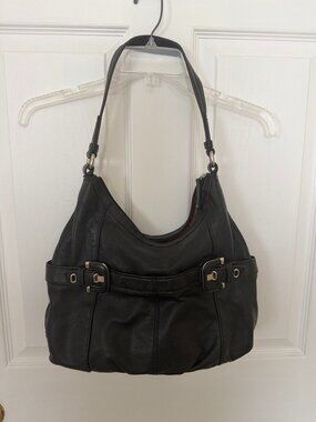 Black Leather Tignanello Shoulder Bag
